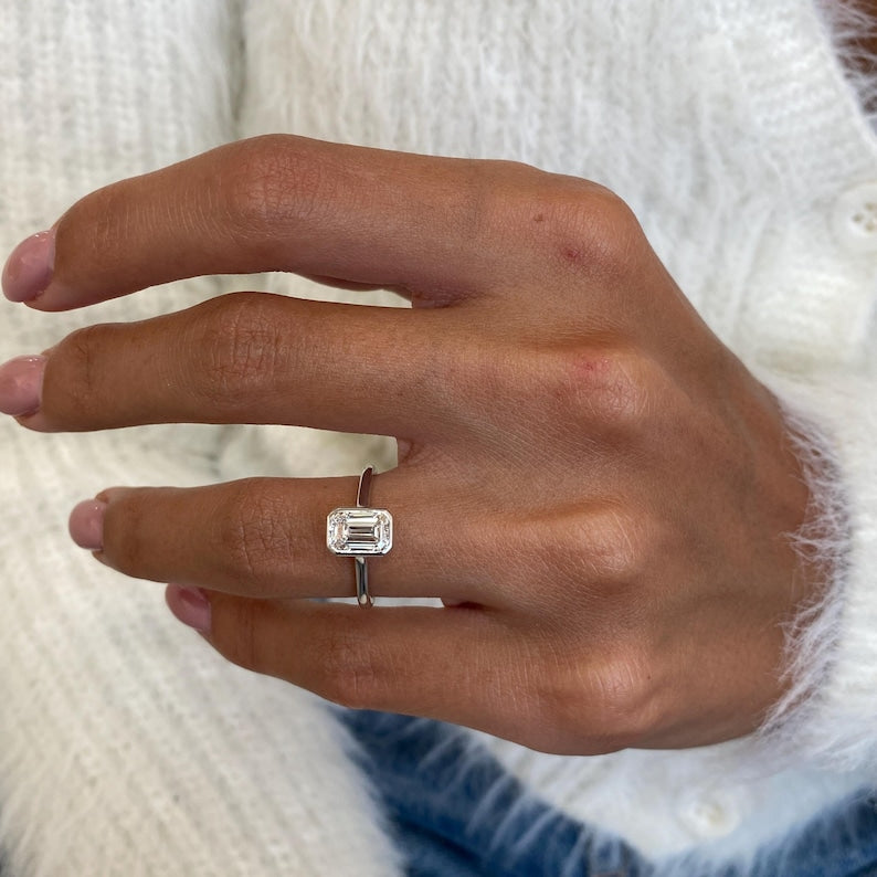 1 CT Emerald Bezel Lab Grown Diamond Engagement Ring