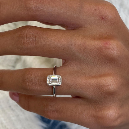 1 CT Emerald Bezel Lab Grown Diamond Engagement Ring