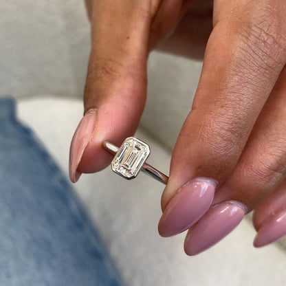 1 CT Emerald Bezel Lab Grown Diamond Engagement Ring