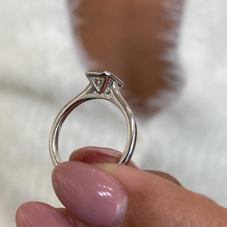 1 CT Emerald Bezel Lab Grown Diamond Engagement Ring