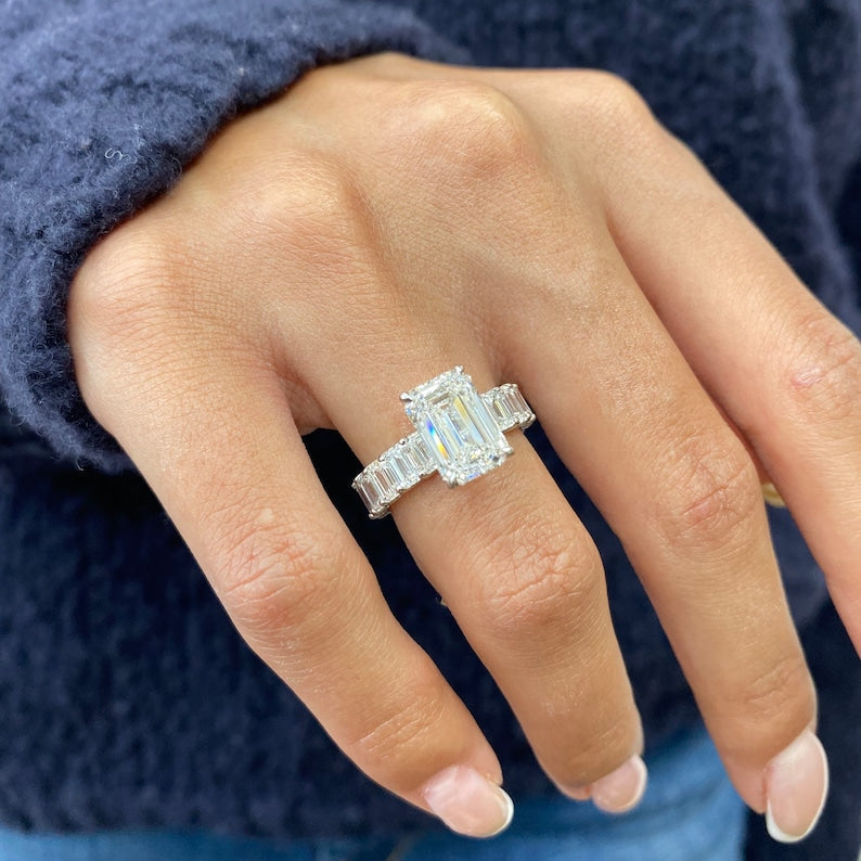 2 CT Emerald Pave Lab Grown Diamond Engagement Ring