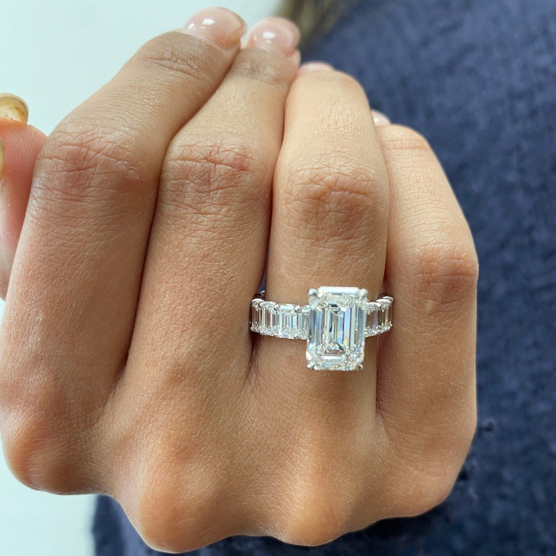 2 CT Emerald Pave Lab Grown Diamond Engagement Ring
