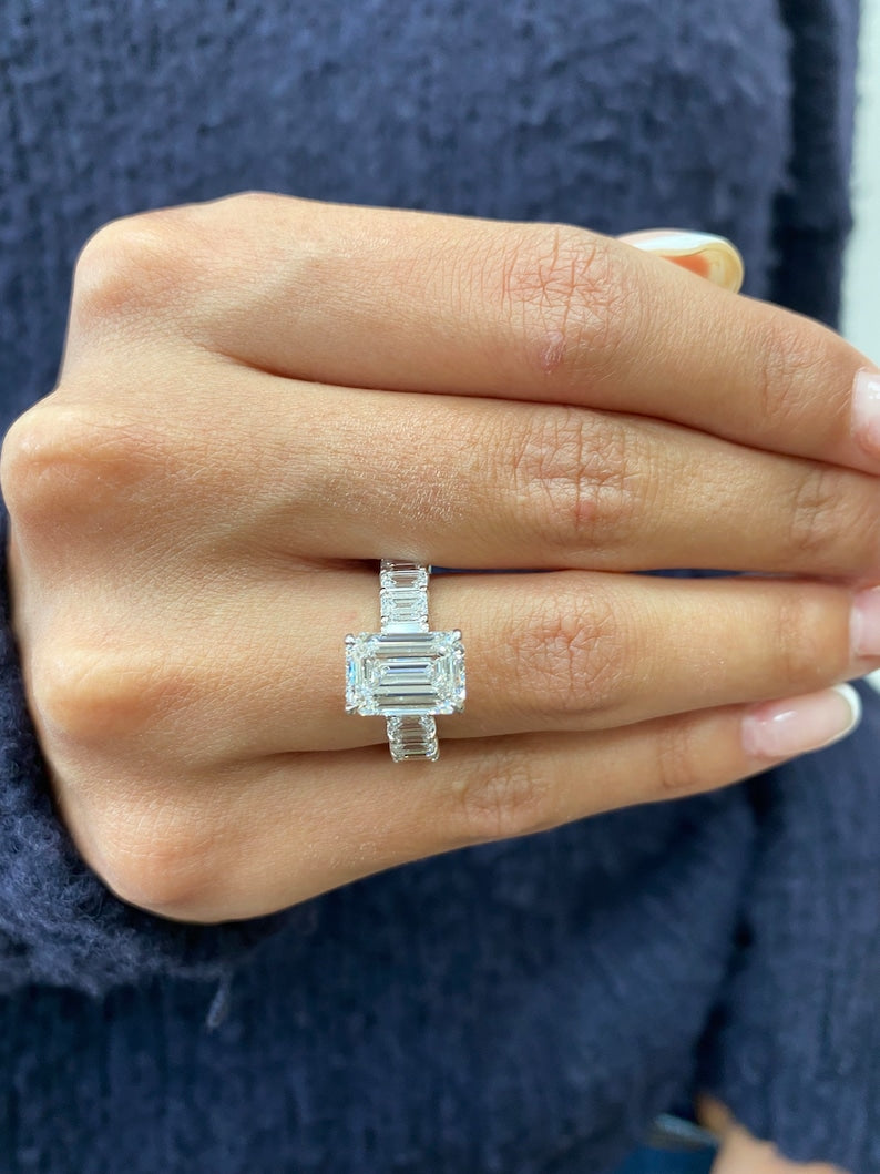 2 CT Emerald Pave Lab Grown Diamond Engagement Ring