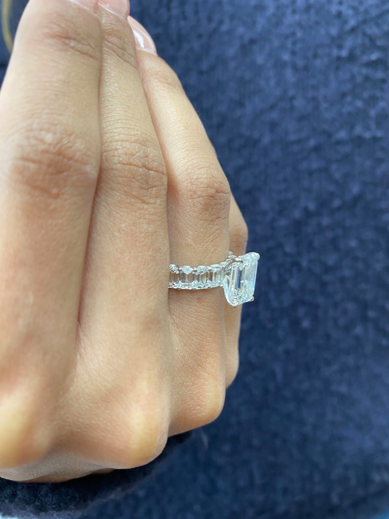 2 CT Emerald Pave Lab Grown Diamond Engagement Ring
