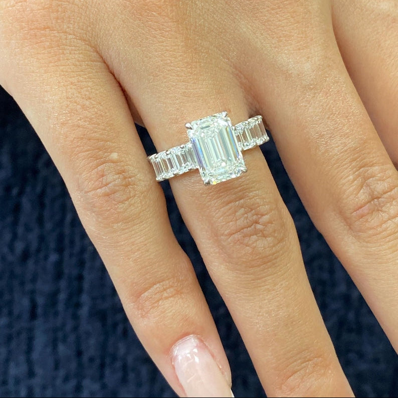 2 CT Emerald Pave Lab Grown Diamond Engagement Ring