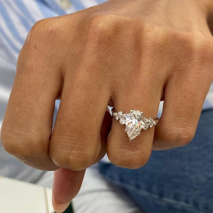 1.50 CT Pear Cluster Lab Grown Diamond Engagement Ring
