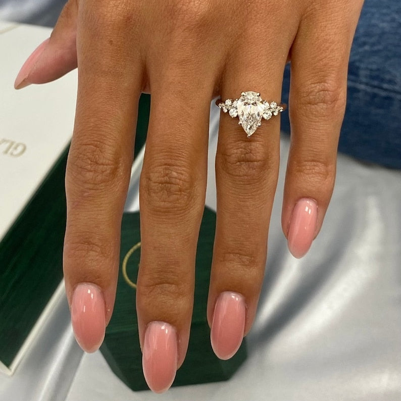 1.50 CT Pear Cluster Lab Grown Diamond Engagement Ring