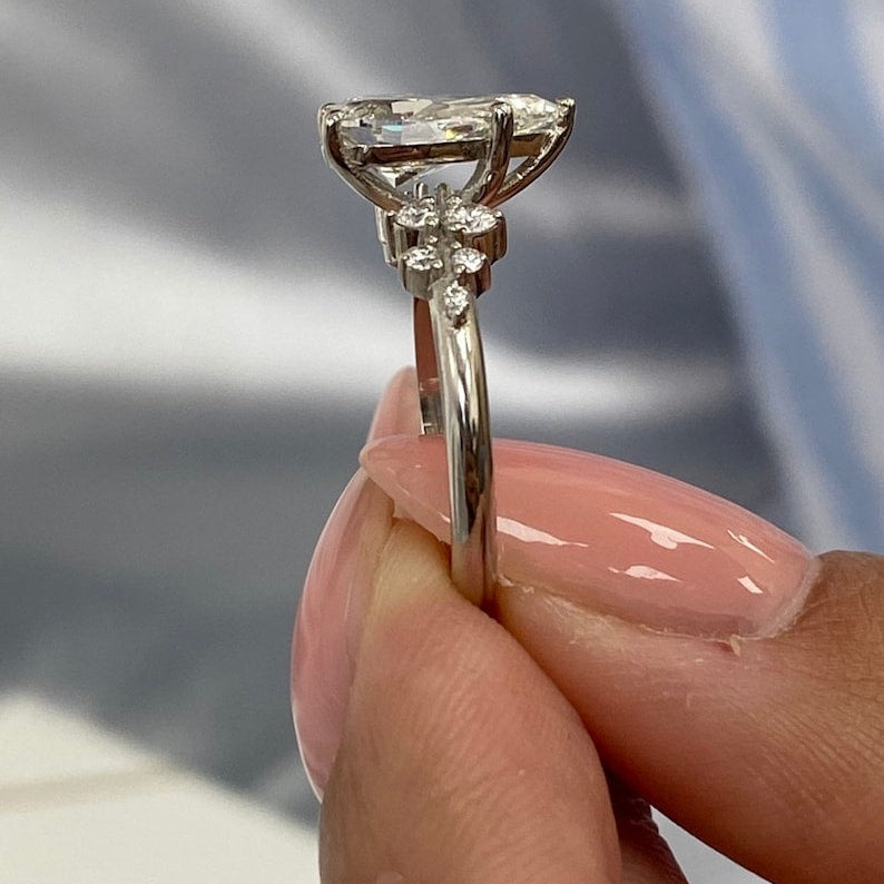 1.50 CT Pear Cluster Lab Grown Diamond Engagement Ring