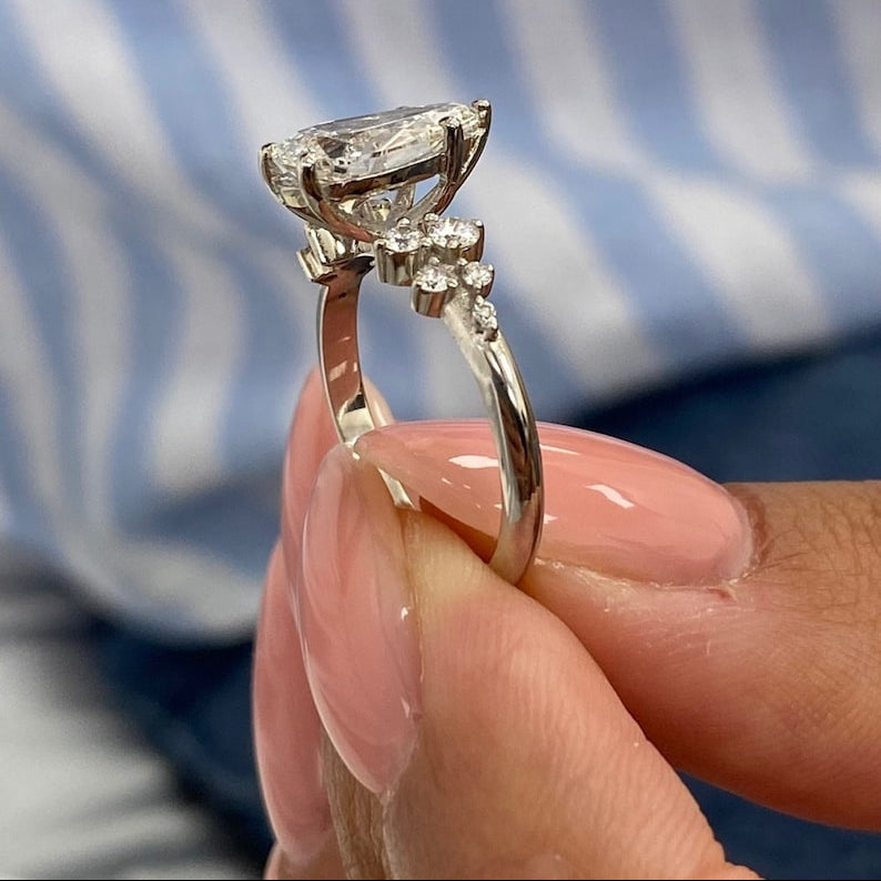 1.50 CT Pear Cluster Lab Grown Diamond Engagement Ring