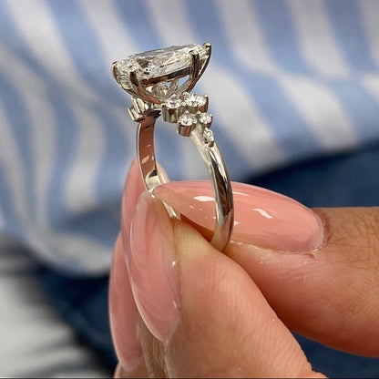 1.50 CT Pear Cluster Lab Grown Diamond Engagement Ring