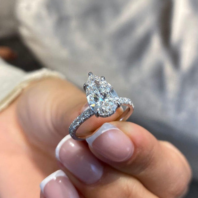 2 CT Pear Pave Lab Grown Diamond Engagement Ring