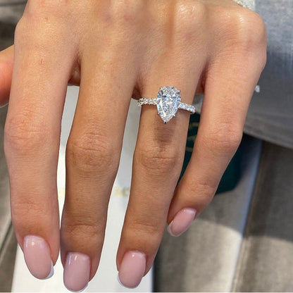 2 CT Pear Pave Lab Grown Diamond Engagement Ring