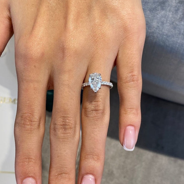 2 CT Pear Pave Lab Grown Diamond Engagement Ring