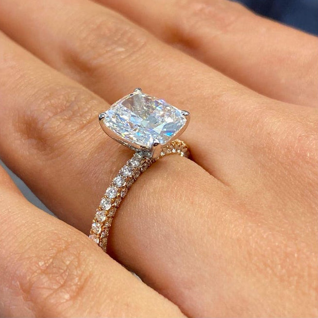 4 CT Cushion Pave Lab Grown Diamond Engagement Ring
