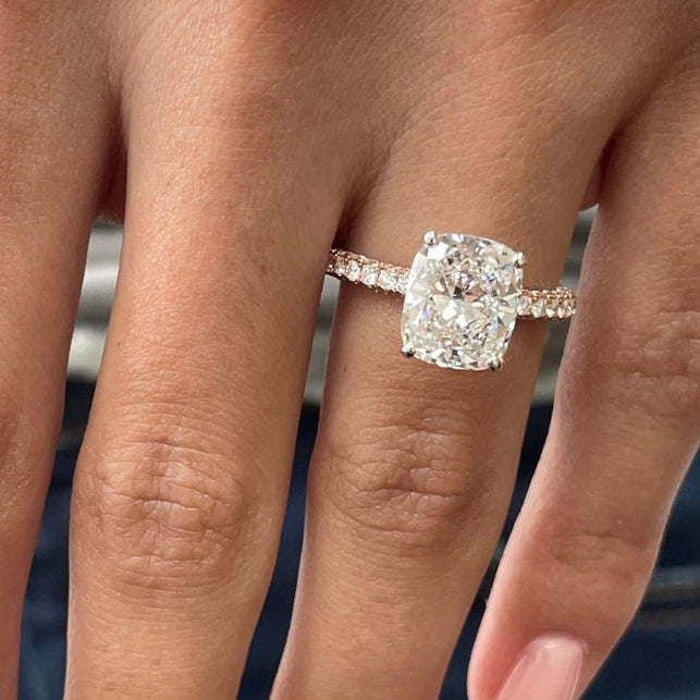 4 CT Cushion Pave Lab Grown Diamond Engagement Ring