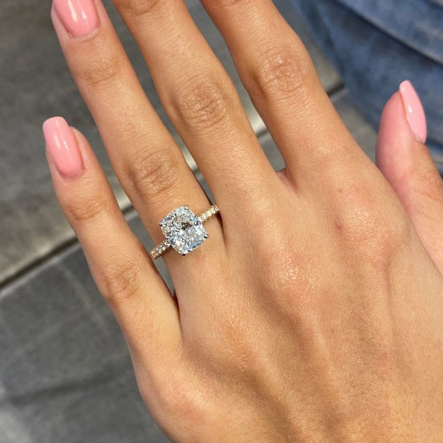 4 CT Cushion Pave Lab Grown Diamond Engagement Ring