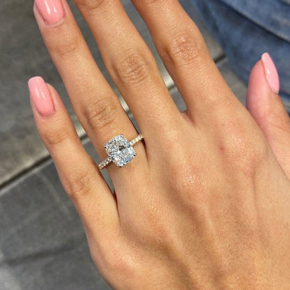 4 CT Cushion Pave Lab Grown Diamond Engagement Ring
