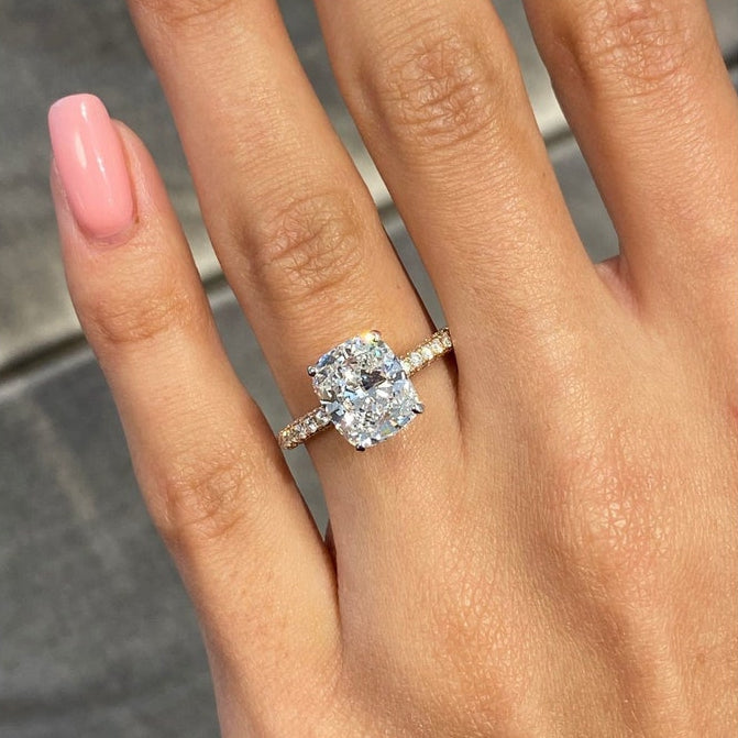 4 CT Cushion Pave Lab Grown Diamond Engagement Ring