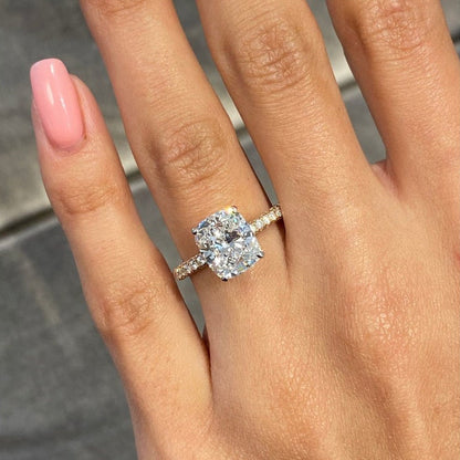4 CT Cushion Pave Lab Grown Diamond Engagement Ring