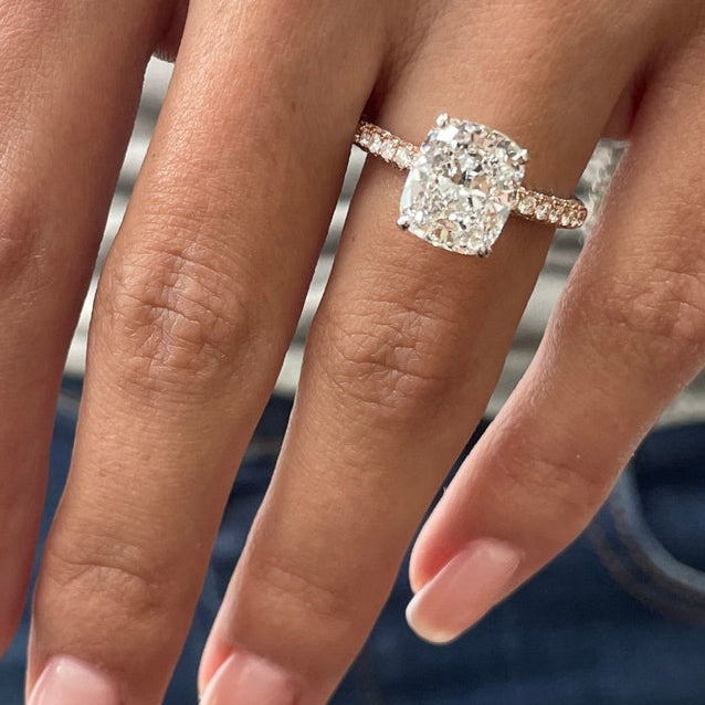 4 CT Cushion Pave Lab Grown Diamond Engagement Ring