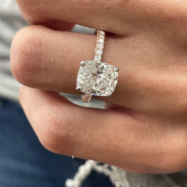 4 CT Cushion Pave Lab Grown Diamond Engagement Ring
