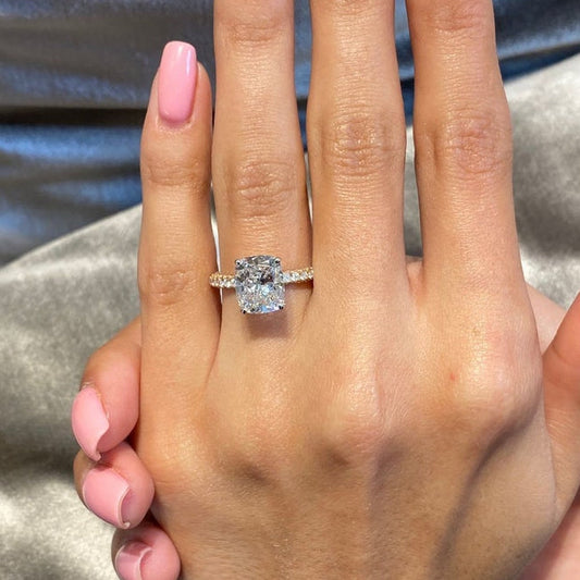 4 CT Cushion Pave Lab Grown Diamond Engagement Ring