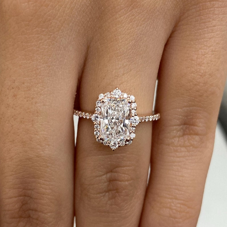 1.5 CT Radiant Pave Lab Grown Diamond Engagement Ring