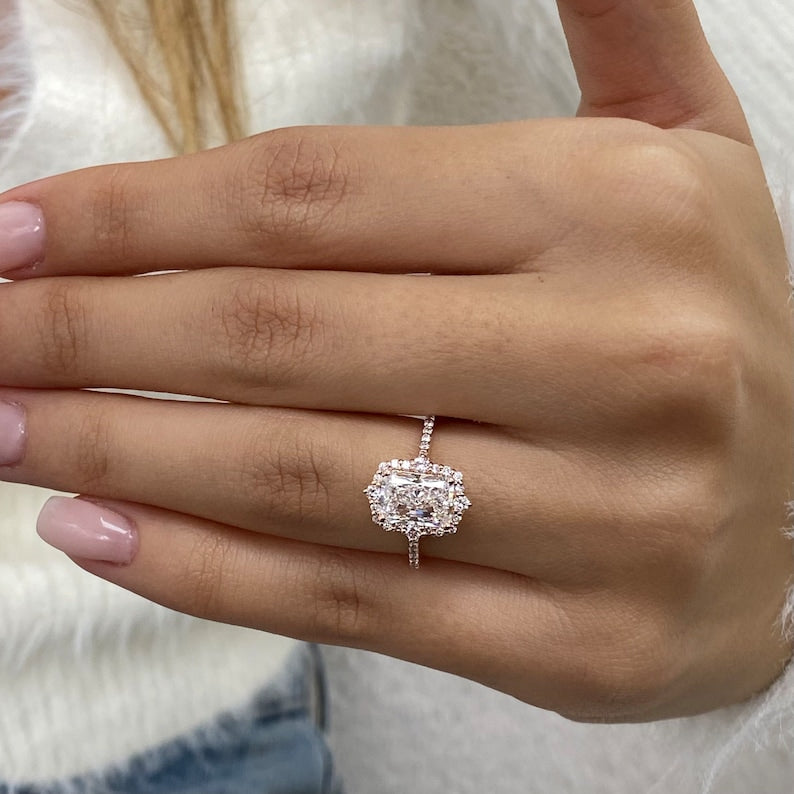1.5 CT Radiant Pave Lab Grown Diamond Engagement Ring