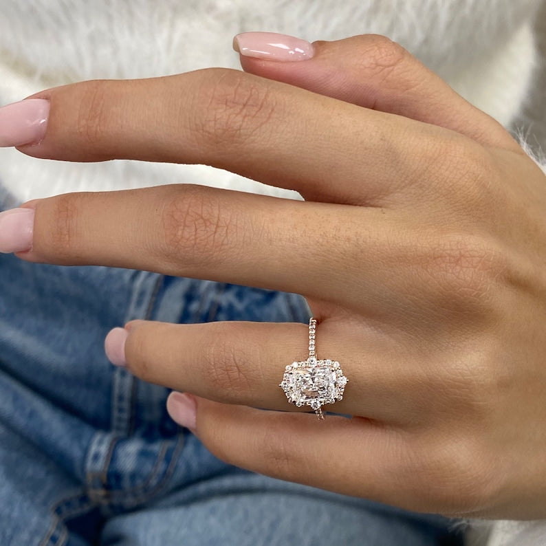 1.5 CT Radiant Pave Lab Grown Diamond Engagement Ring