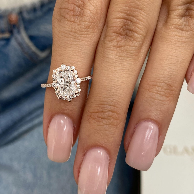 1.5 CT Radiant Pave Lab Grown Diamond Engagement Ring