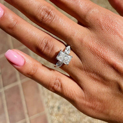2 CT Radiant Three Stone Lab Grown Diamond Engagement Ring
