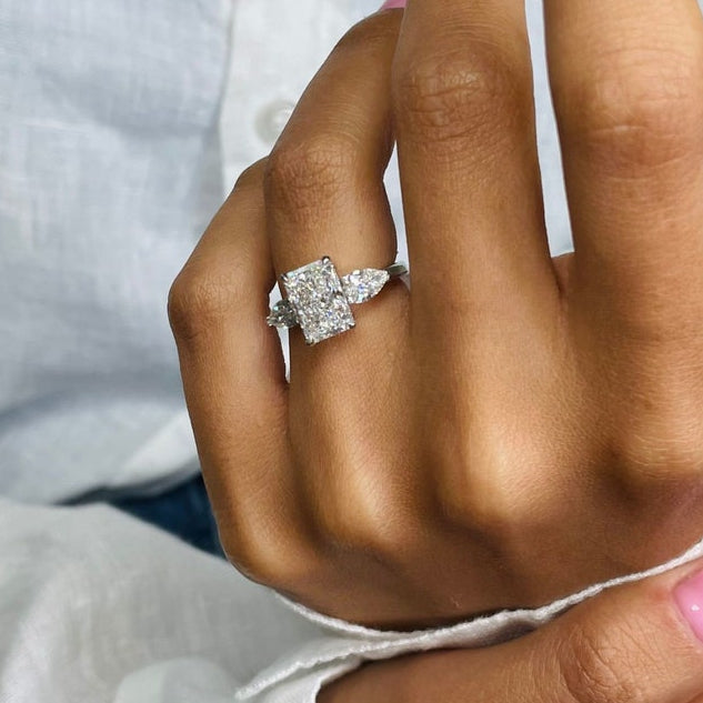 2 CT Radiant Three Stone Lab Grown Diamond Engagement Ring