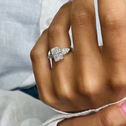 2 CT Radiant Three Stone Lab Grown Diamond Engagement Ring
