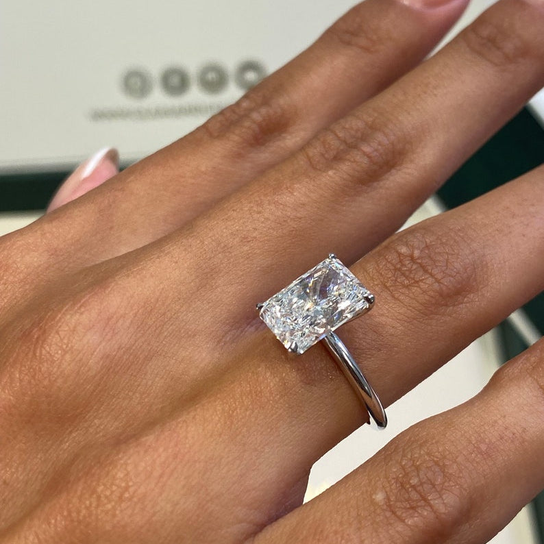 4 CT Radiant Solitaire Lab Grown Diamond Engagement Ring