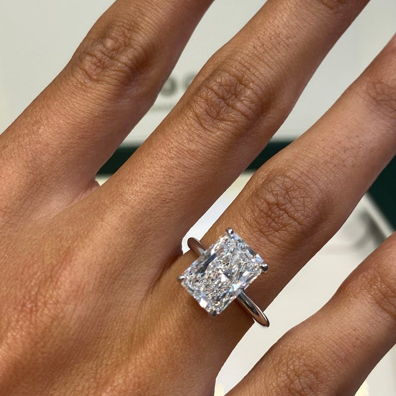 4 CT Radiant Solitaire Lab Grown Diamond Engagement Ring