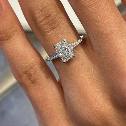 1 CT Radiant Three Stone Lab Grown Diamond Engagement Ring