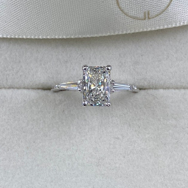 1 CT Radiant Three Stone Lab Grown Diamond Engagement Ring