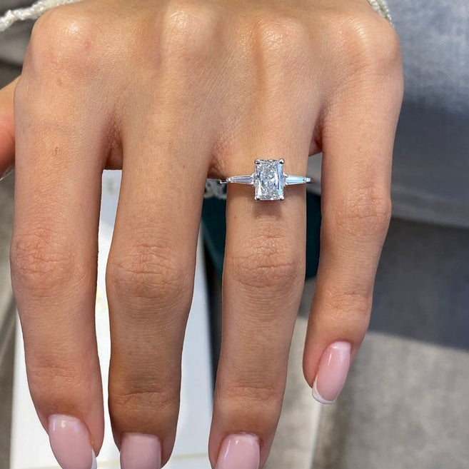 1 CT Radiant Three Stone Lab Grown Diamond Engagement Ring