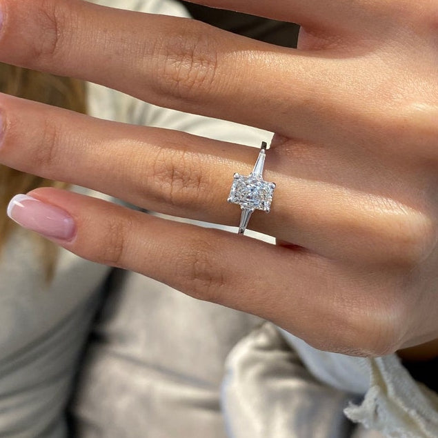 1 CT Radiant Three Stone Lab Grown Diamond Engagement Ring