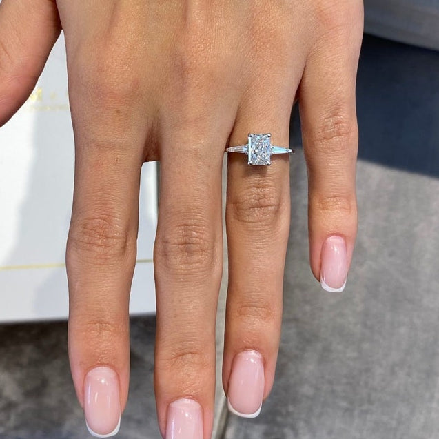 1 CT Radiant Three Stone Lab Grown Diamond Engagement Ring