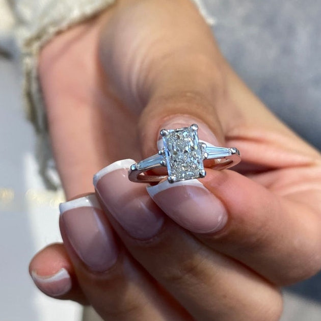 1 CT Radiant Three Stone Lab Grown Diamond Engagement Ring