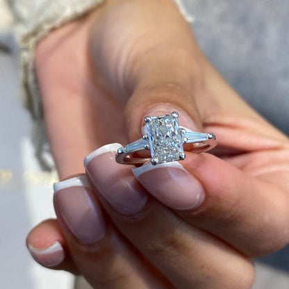 1 CT Radiant Three Stone Lab Grown Diamond Engagement Ring