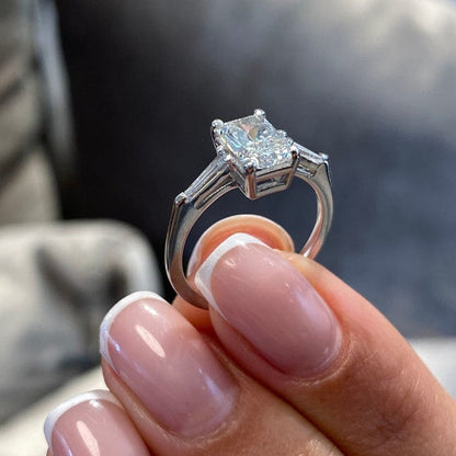 1 CT Radiant Three Stone Lab Grown Diamond Engagement Ring