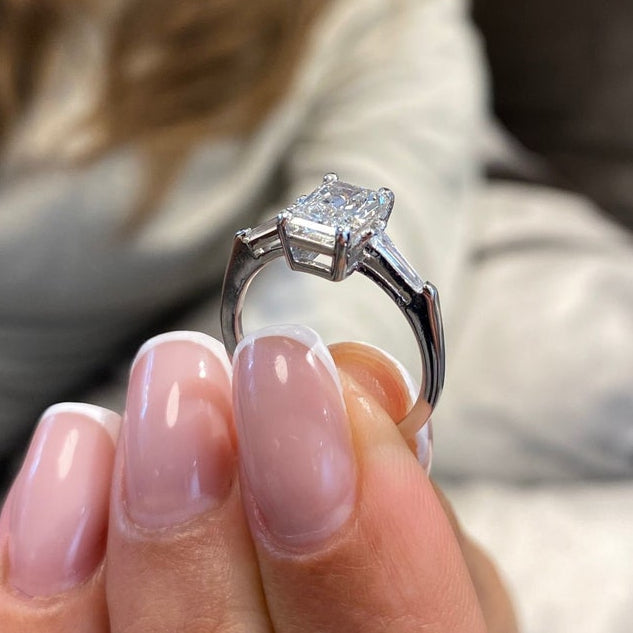 1 CT Radiant Three Stone Lab Grown Diamond Engagement Ring