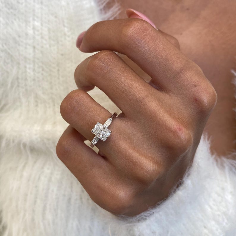 1 CT Radiant Three Stone Lab Grown Diamond Engagement Ring