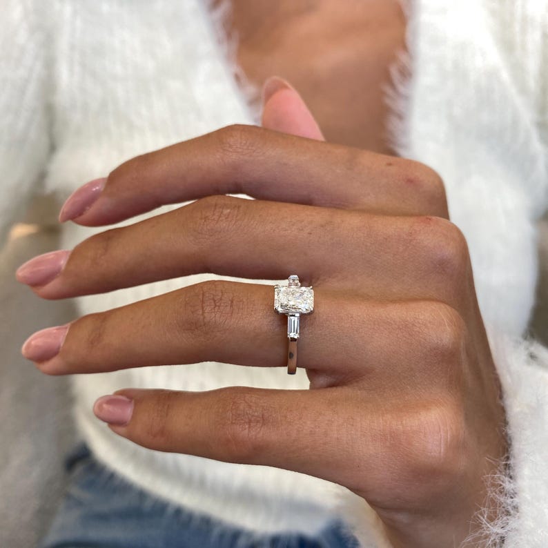 1 CT Radiant Three Stone Lab Grown Diamond Engagement Ring