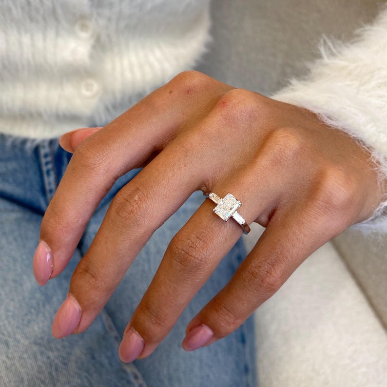 1 CT Radiant Three Stone Lab Grown Diamond Engagement Ring