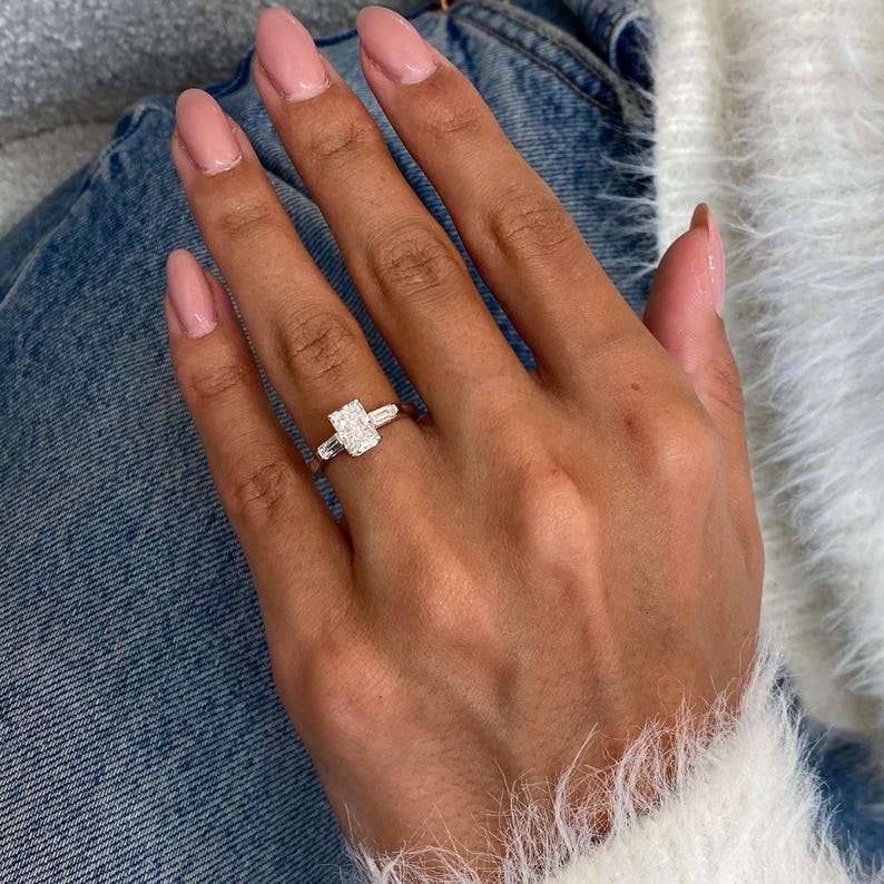 1 CT Radiant Three Stone Lab Grown Diamond Engagement Ring