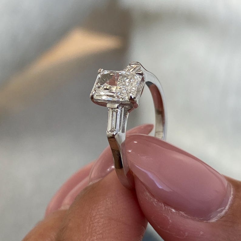 1 CT Radiant Three Stone Lab Grown Diamond Engagement Ring