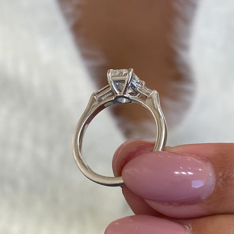 1 CT Radiant Three Stone Lab Grown Diamond Engagement Ring